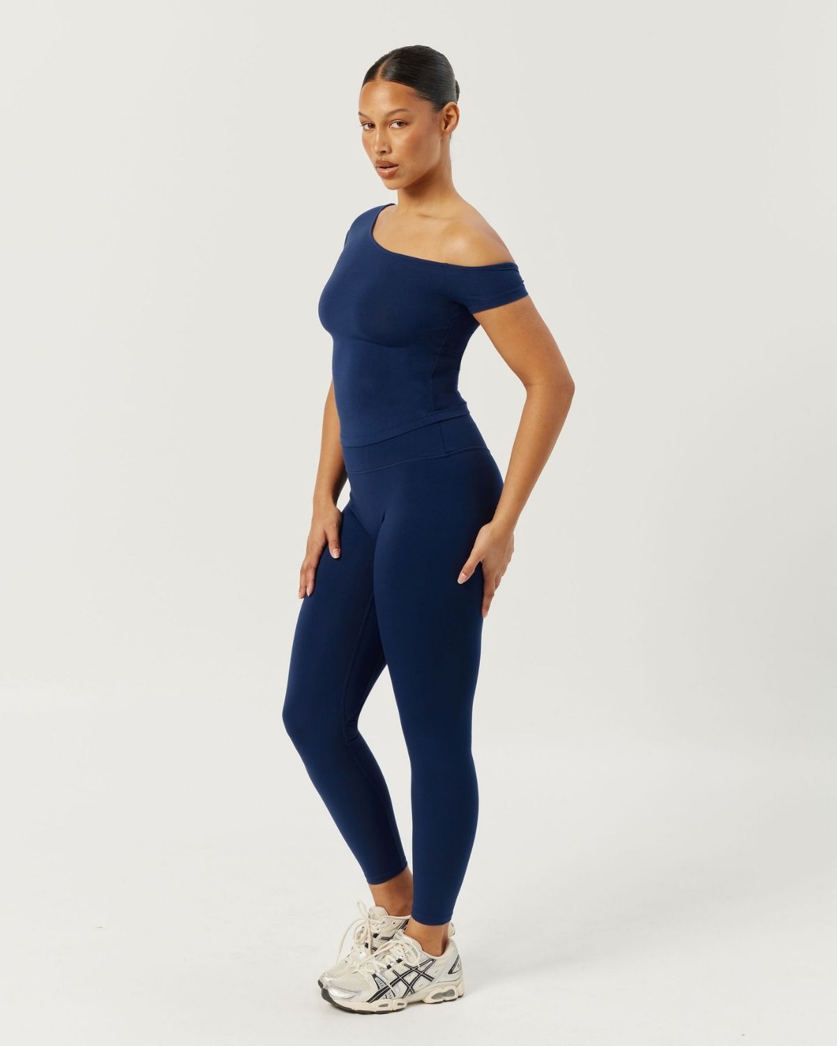 One Shoulder Capped Sleeve Top | Navy