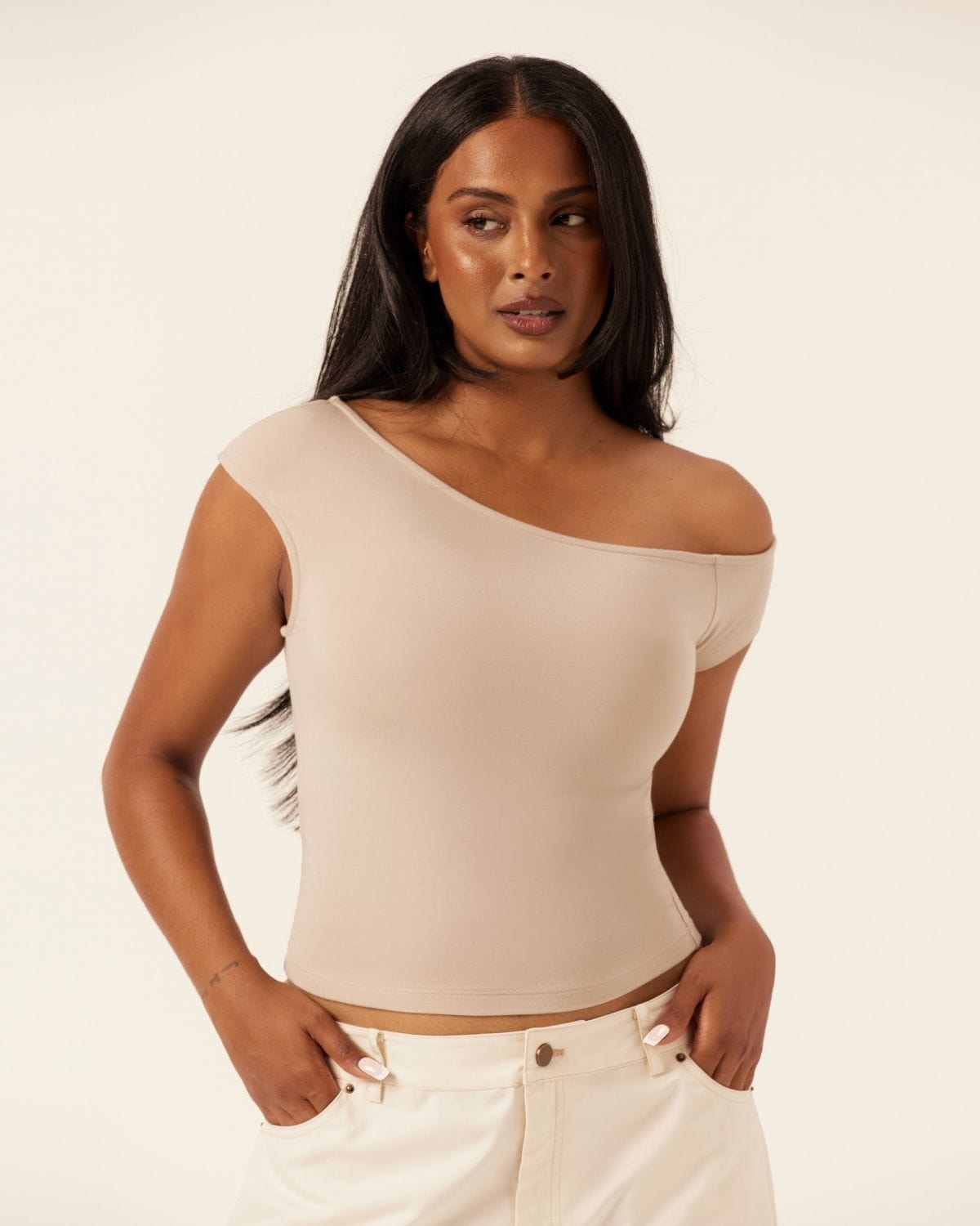 One Shoulder Capped Sleeve Top | Fawn