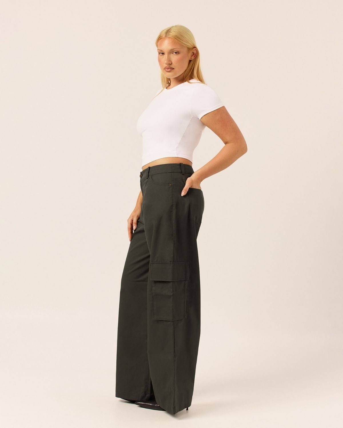 Wide Leg Cargo Pants | Deep Olive