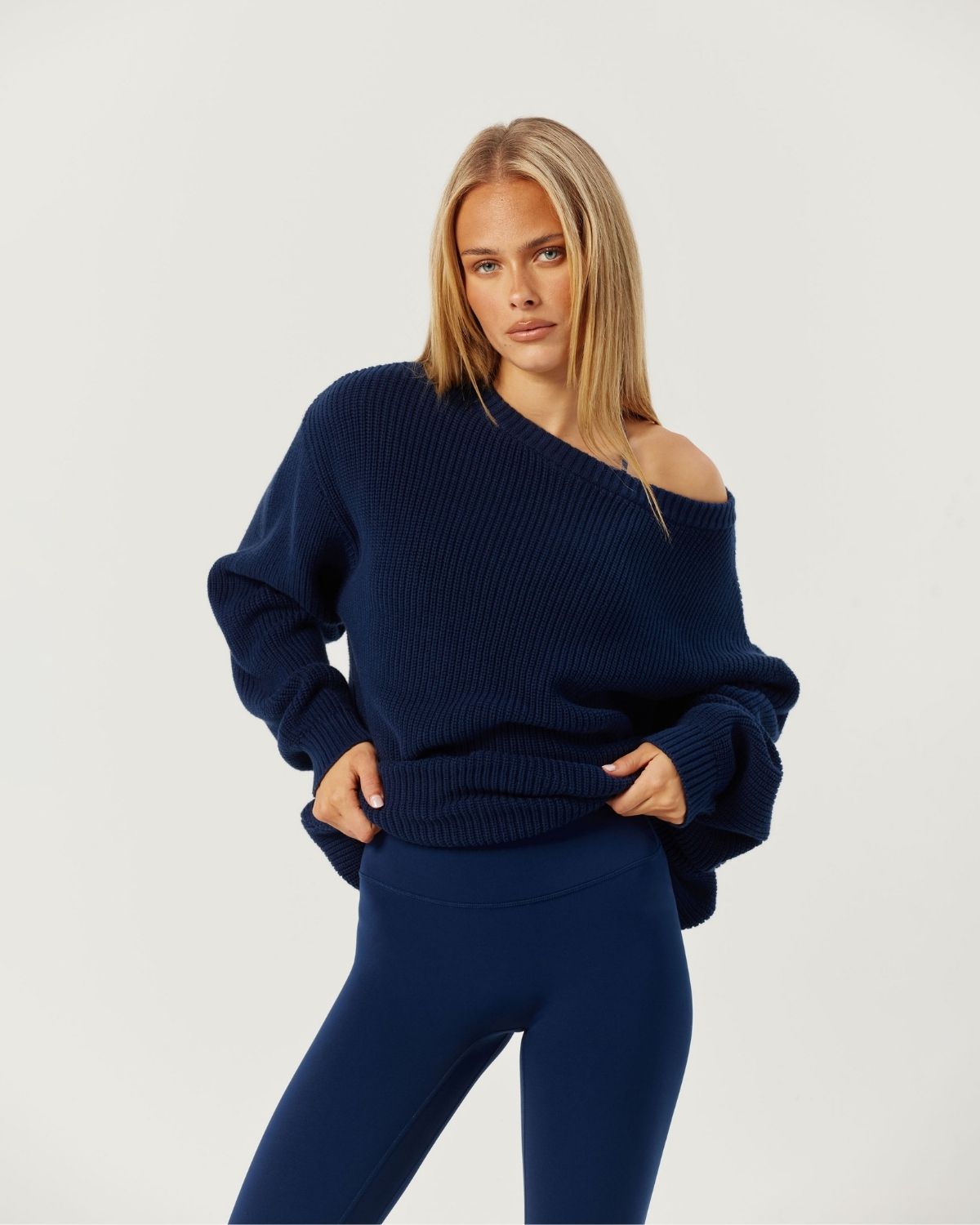 Off Shoulder Knit Sweater | Navy