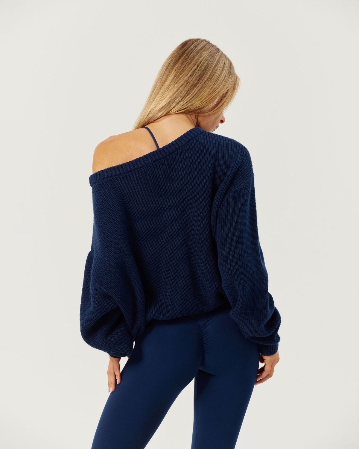 Off Shoulder Knit Sweater | Navy