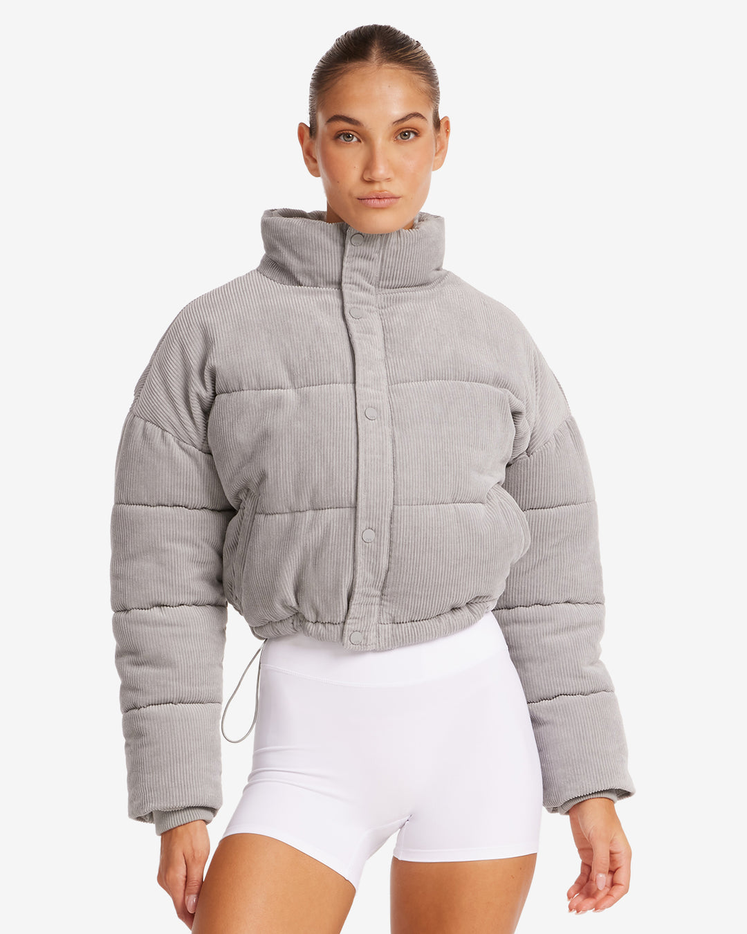 Corduroy Cropped Puffer Jacket | Grey – CSB