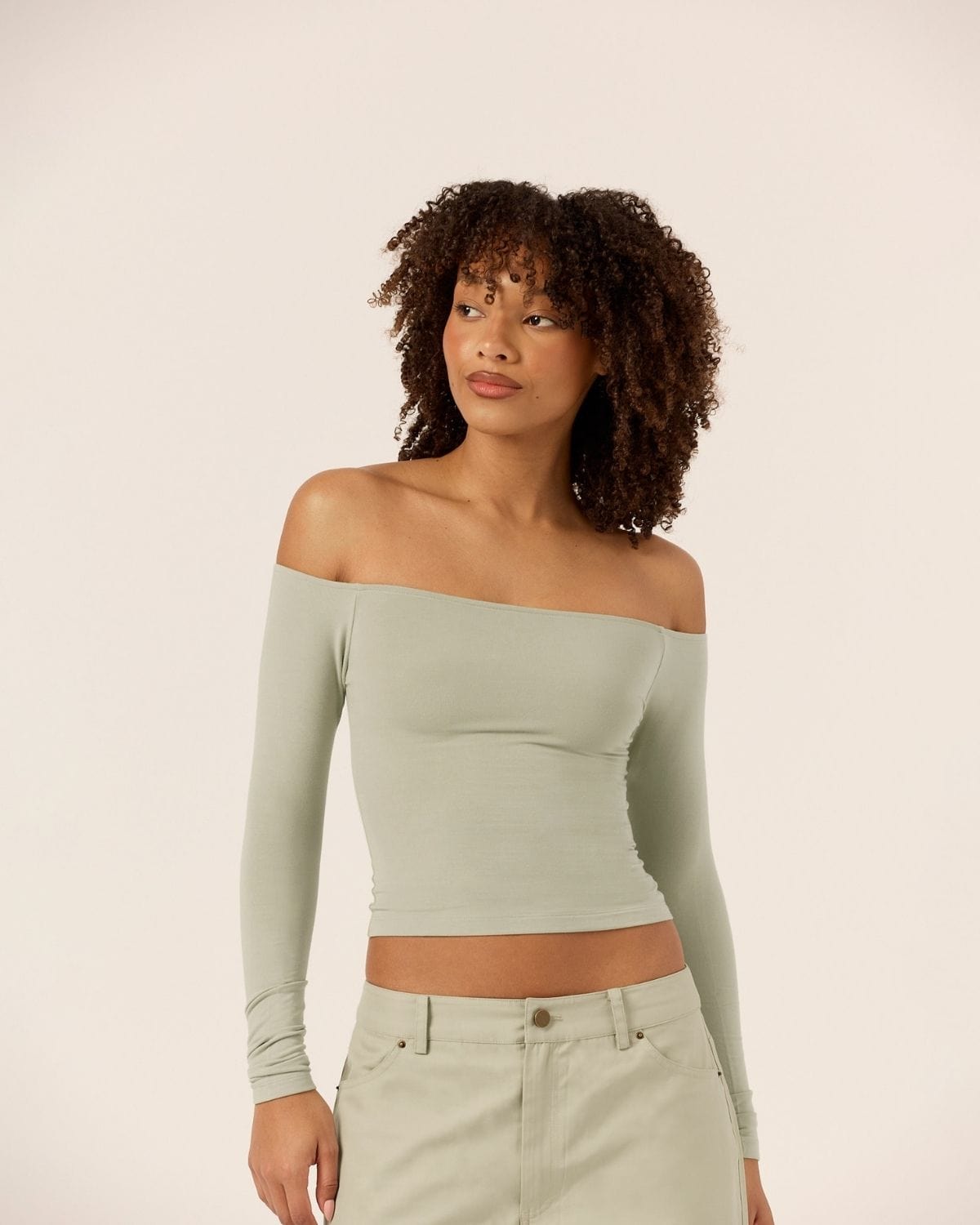 Off Shoulder Leisure Top | Sage