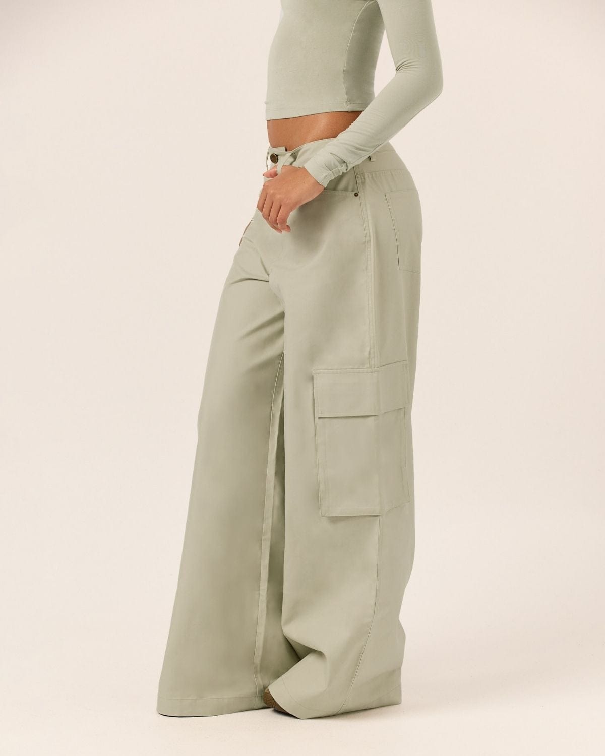 Wide Leg Cargo Pants | Sage