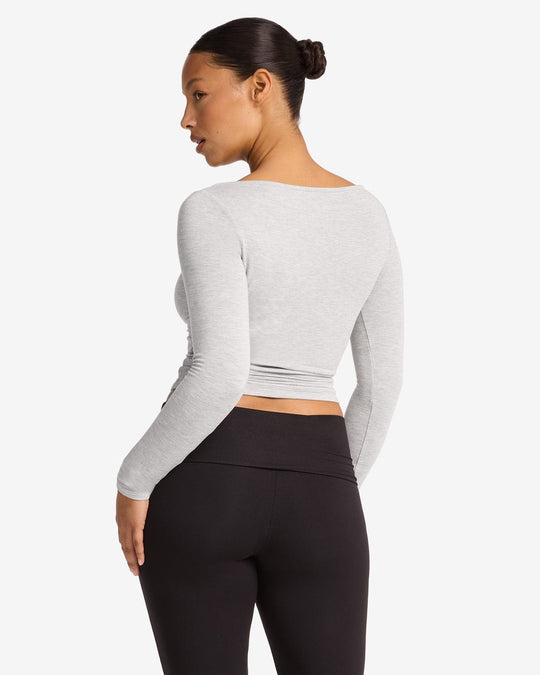Boat Neck Long Sleeve Top | Snow Marl