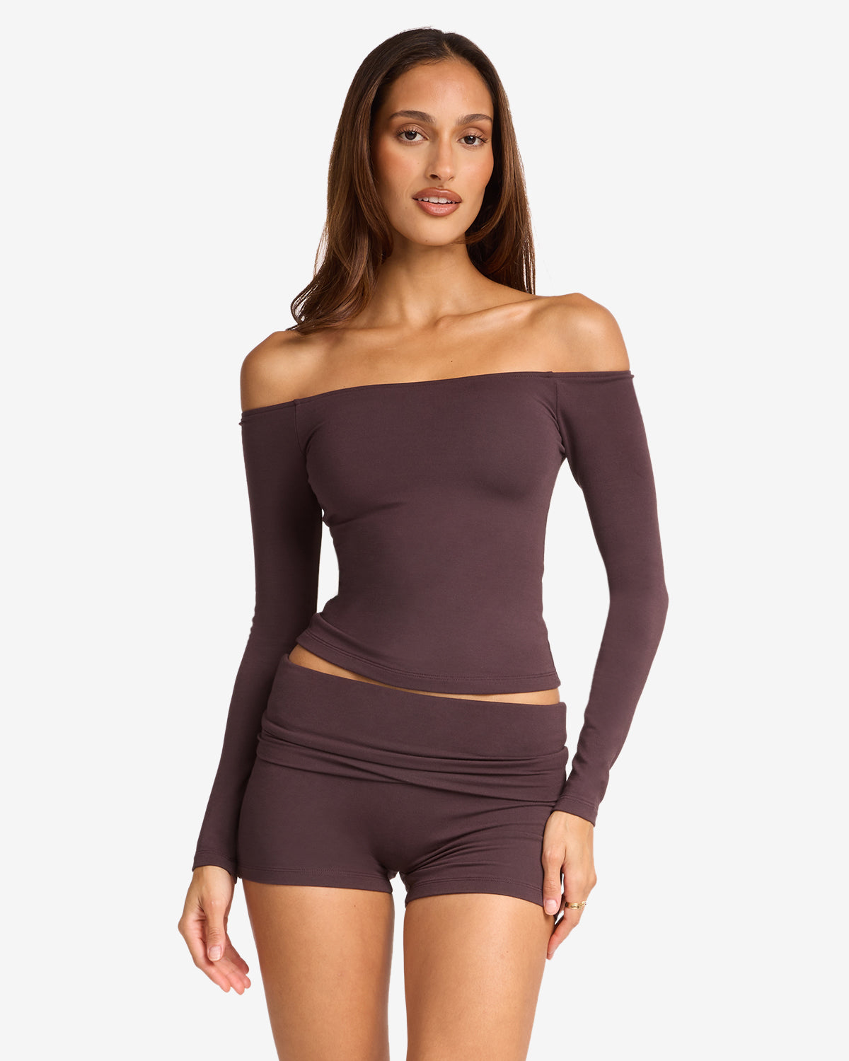 Off Shoulder Leisure Top | Espresso