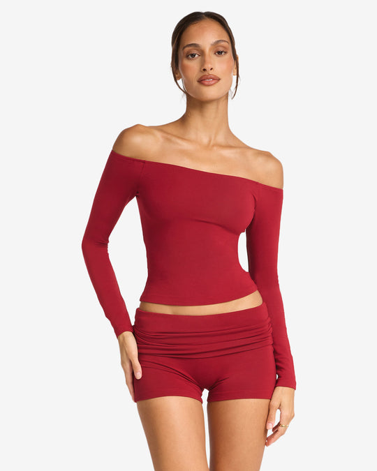 Off Shoulder Leisure Top | Cherry