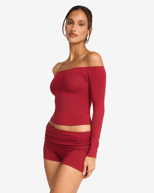 Off Shoulder Leisure Top | Cherry