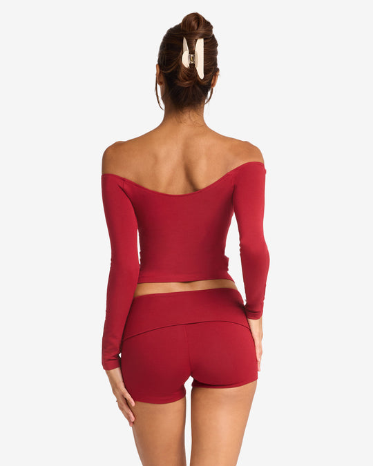 Off Shoulder Leisure Top | Cherry