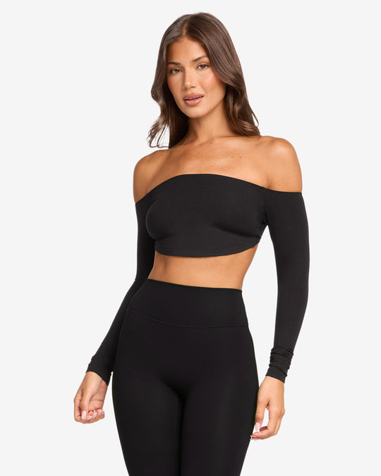 Open Back Long Sleeve Top | Black