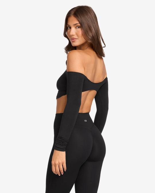 Open Back Long Sleeve Top | Black