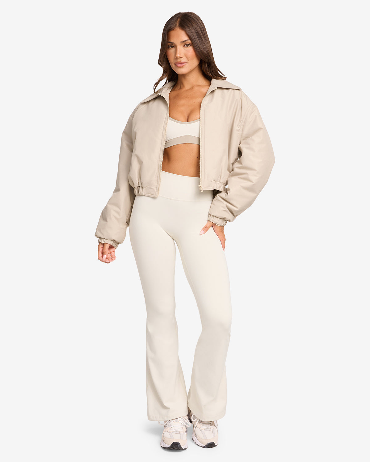 Cropped Oversized Bomber Jacket | Fawn