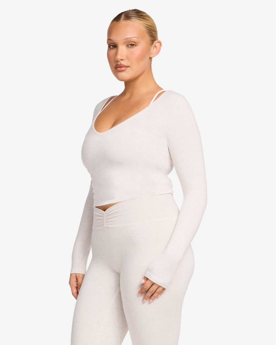 V Neck Long Sleeve Top | Oat Marl – CSB