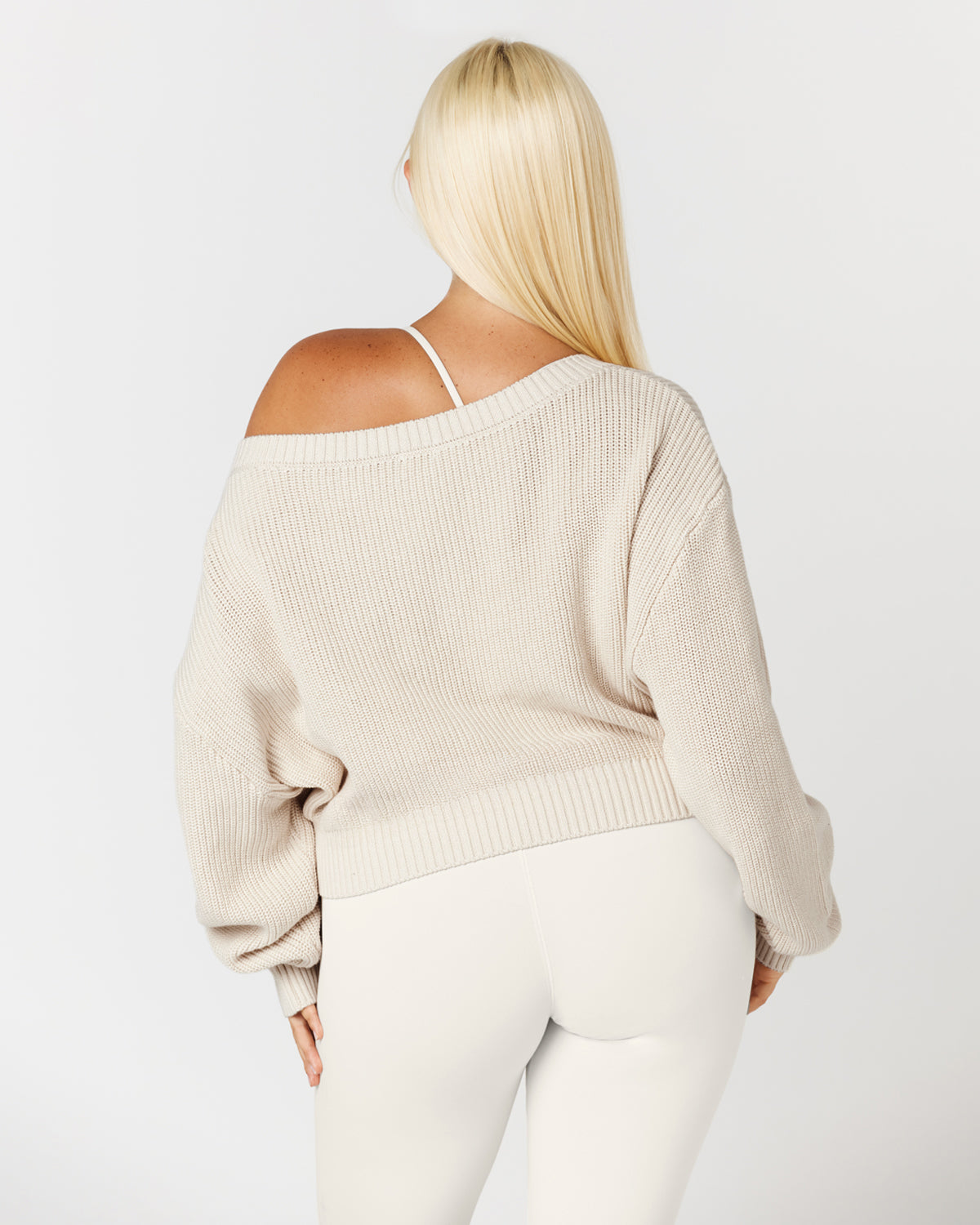 Cropped Off Shoulder Knit Jumper | Vanilla