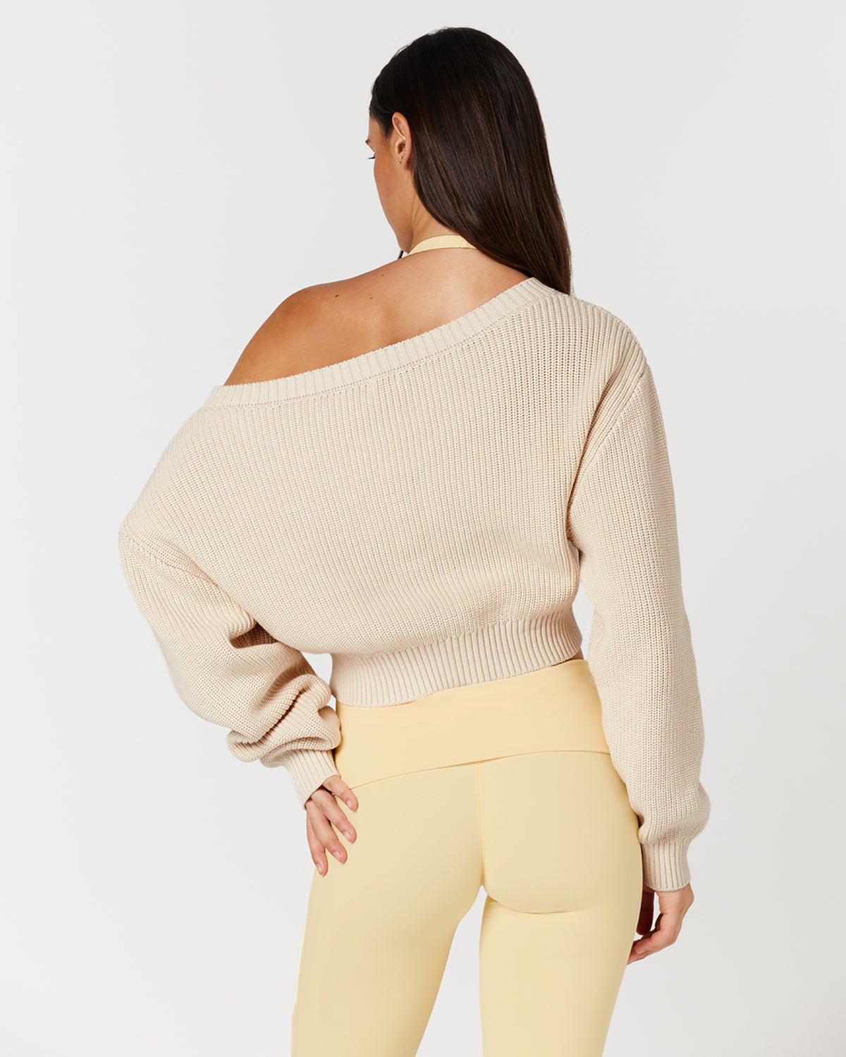 Cropped Off Shoulder Knit Jumper | Vanilla