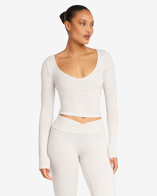 V Neck Long Sleeve Top Oat Marl CSB