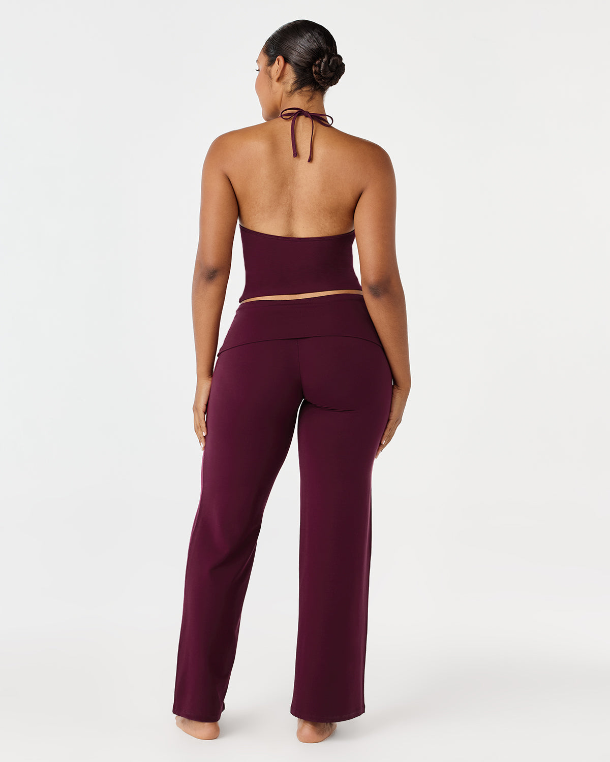 パンツ yoBIOTOP Lingerie Silk jersey feel pants Foldover Jersey Straight Leg Pants | Deep Berry