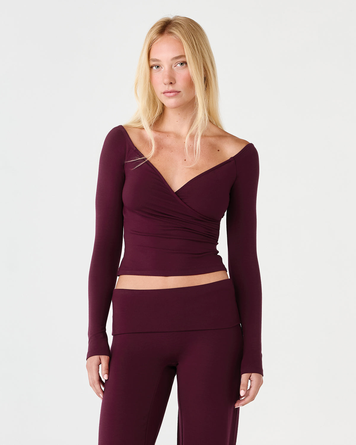 Off Shoulder Wrap Top | Deep Berry