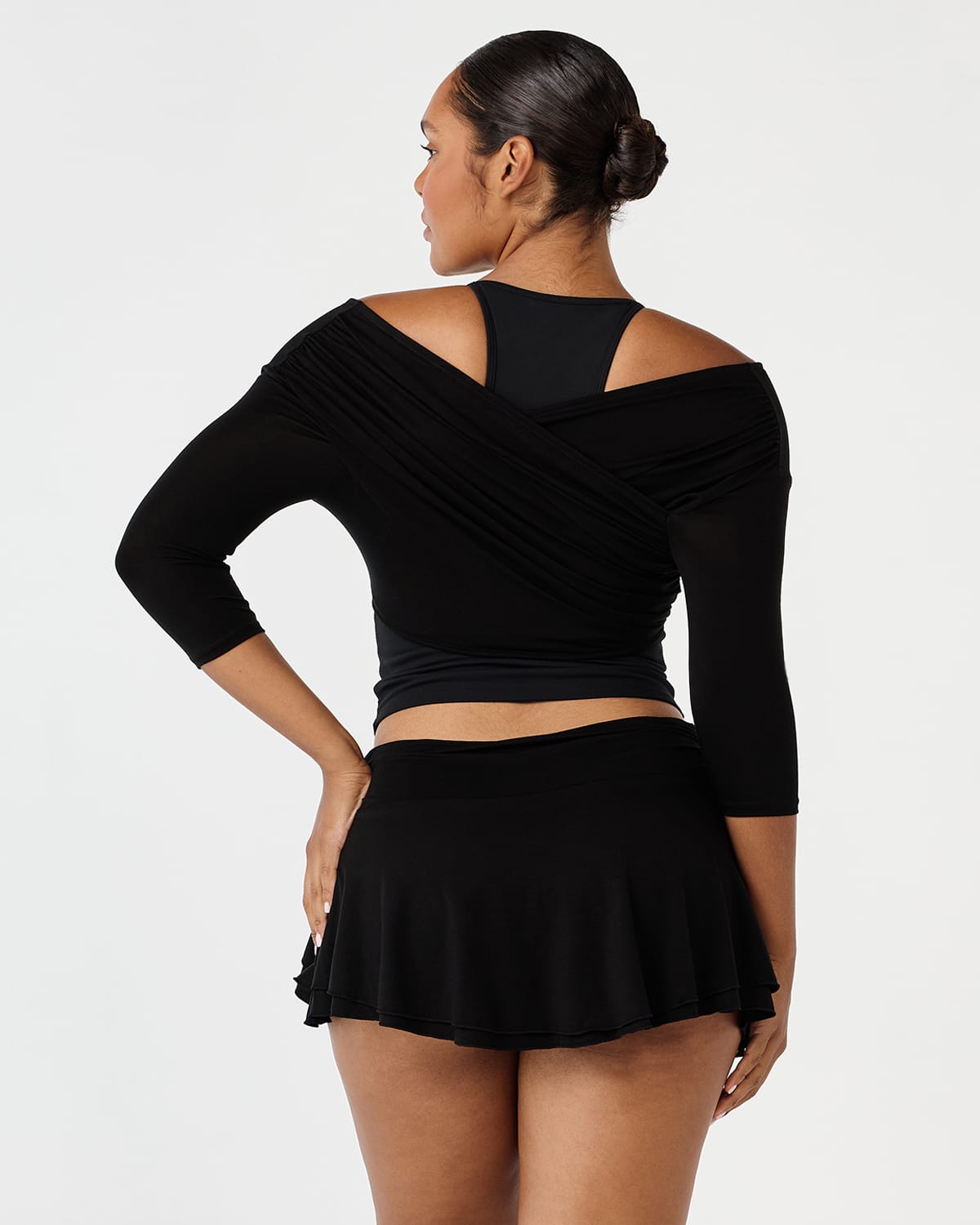 Sheer Jersey Wrap Cropped Top | Black