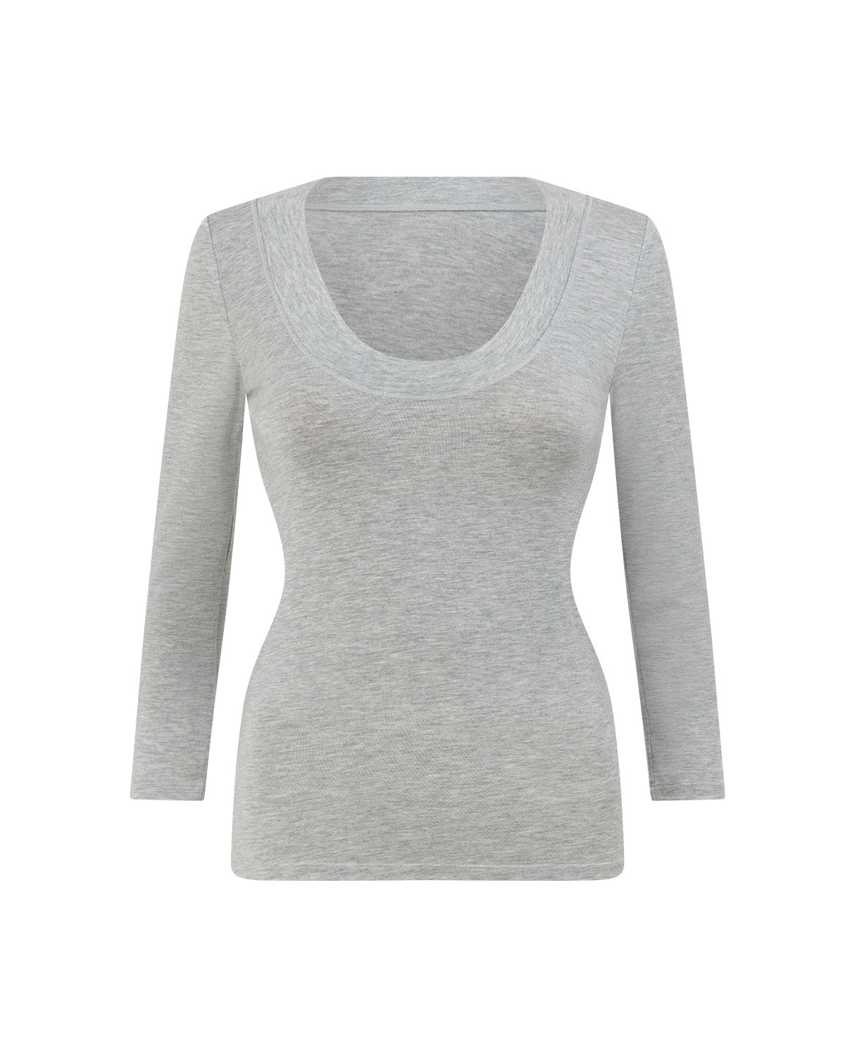 Sheer Jersey Scoop Neck 3/4 Sleeve Top | Grey Marle